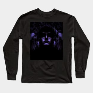 Portrait, digital collage, special processing. Dark, strong. Guy face looking up high. Fantasy. Silver. Long Sleeve T-Shirt